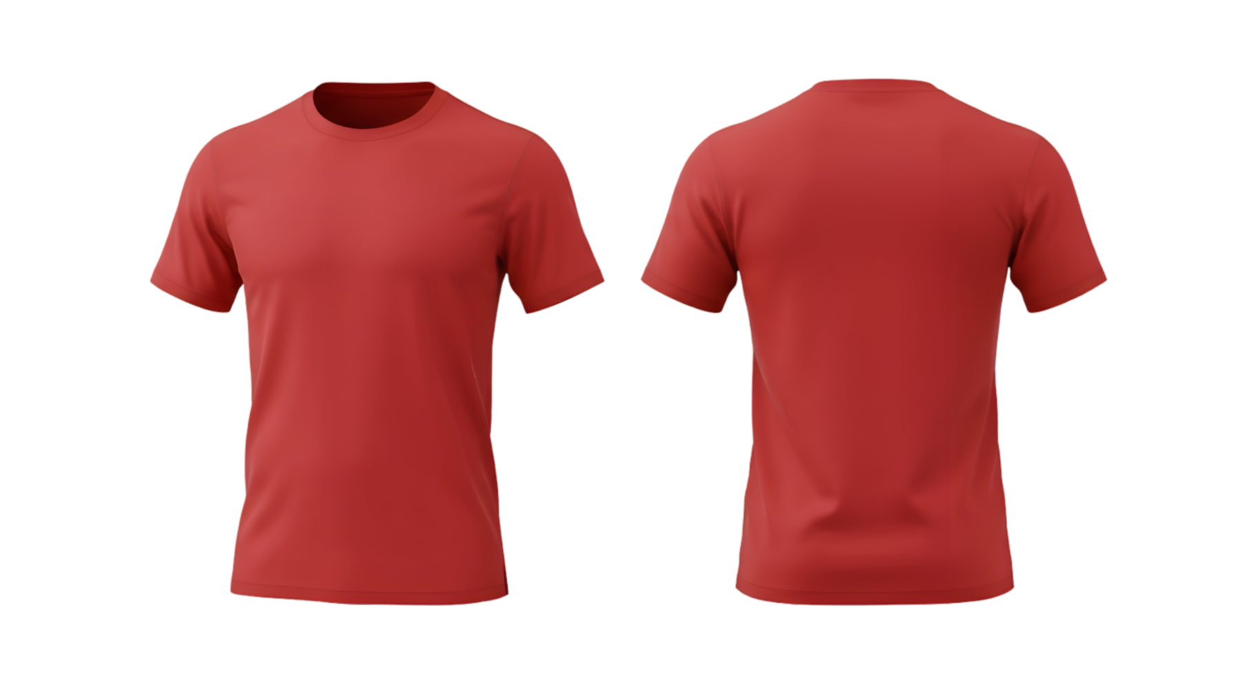 Two Red TShirts Front and Back View of Casual Apparel Mockups png