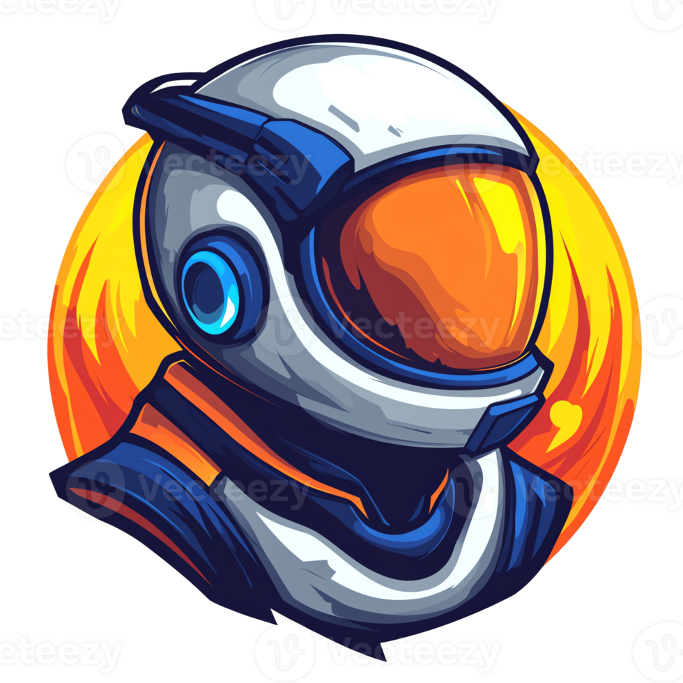 Illustration - Astronaut Helmet with Orange Visor and Sun Background png