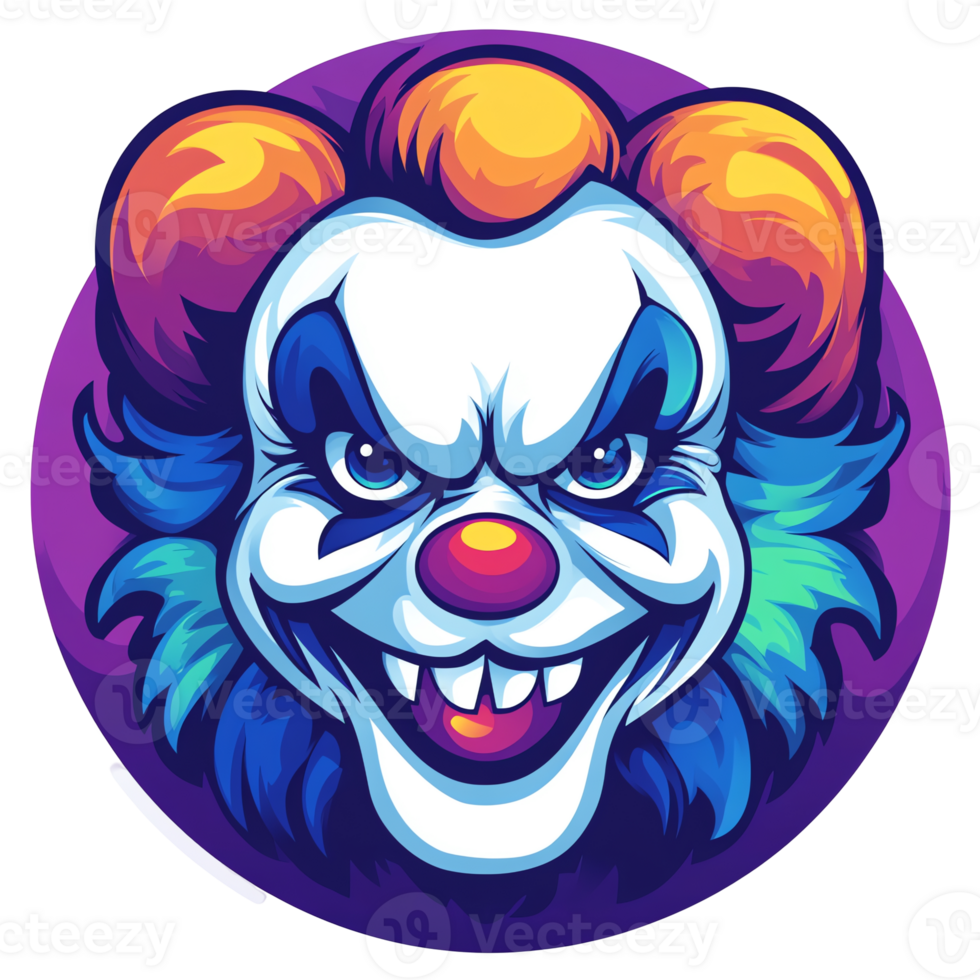 Illustration - Menacing Clown Face, Colorful, Grin, Red Nose png