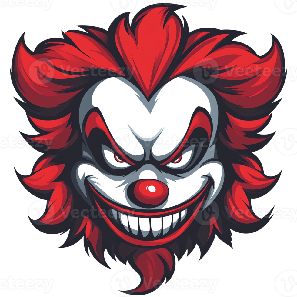 Terrifying evil clown face illustration on transparent background png