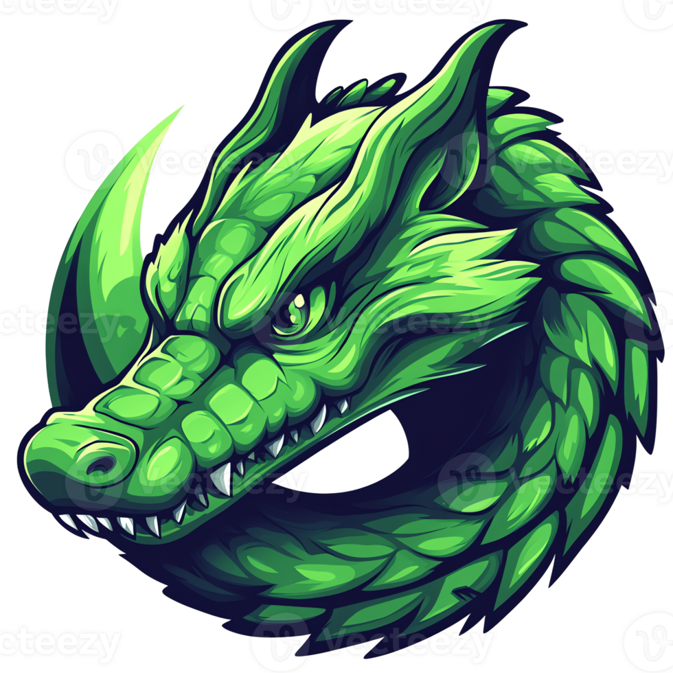 Illustration - Green Dragon Head with Rhino Horn png