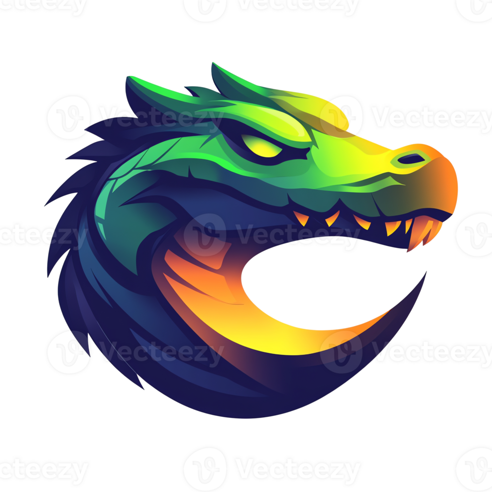 Fierce Mythical Creature Blue, Green, Yellow, Orange png