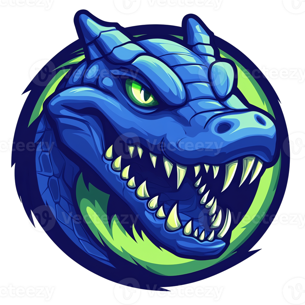 Fearsome blue dragon logo design on transparent background for gaming teams and esports png