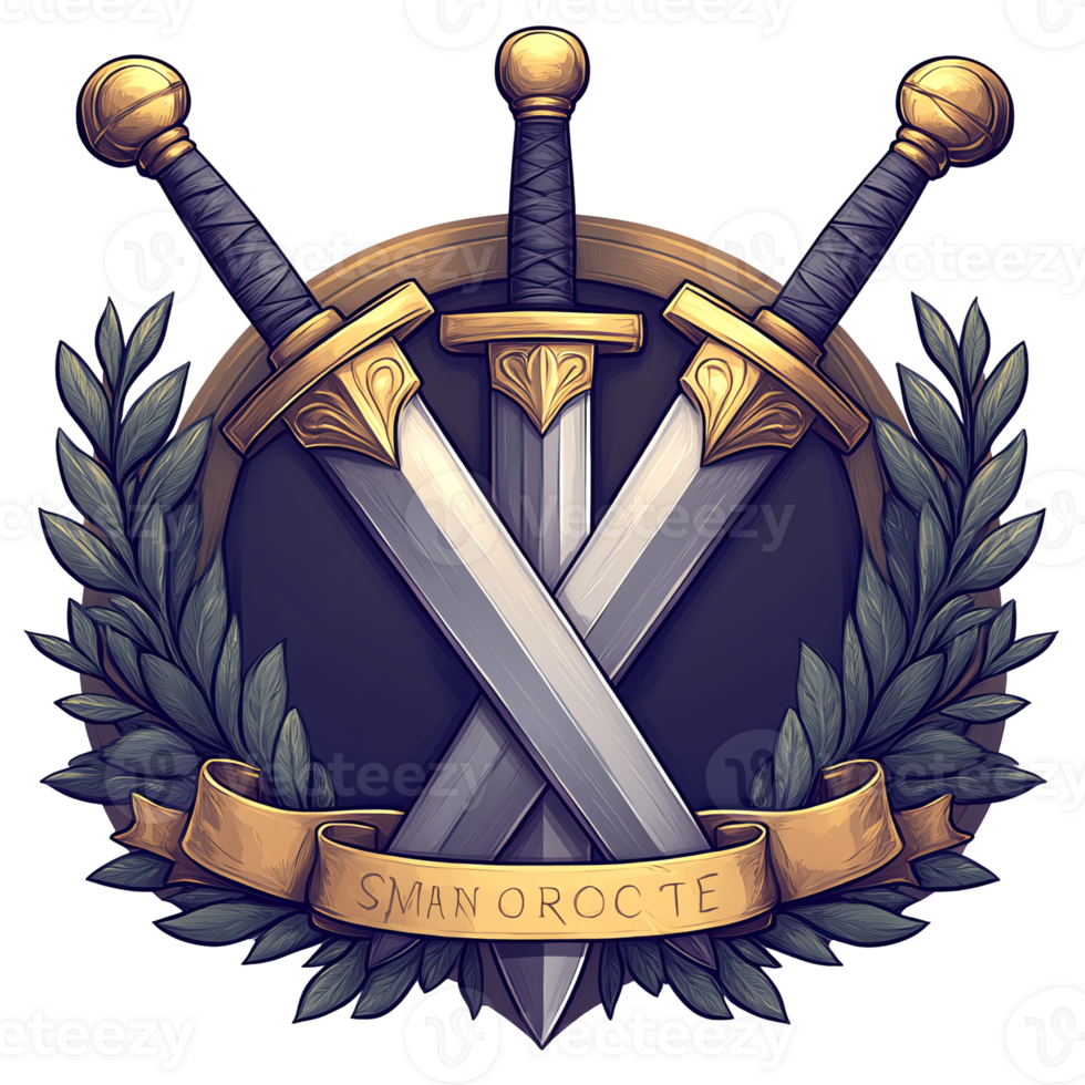 Crossed swords crest a heraldic emblem of strength and honor on transparent background png
