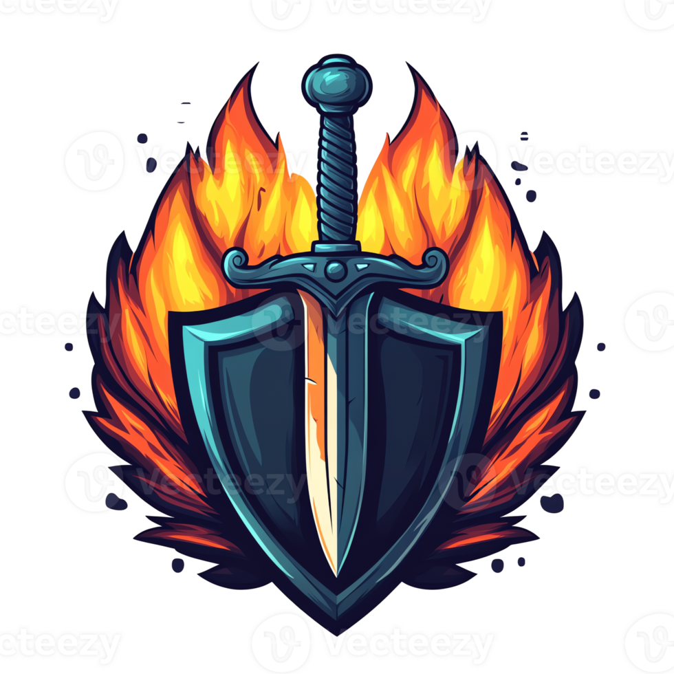 Illustration Flaming Sword and Shield A Symbol of Protection and Courage png
