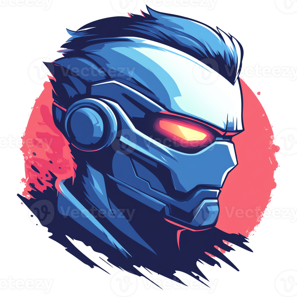 Futuristic cyborg warrior profile glowing eyes detailed design on transparent background png