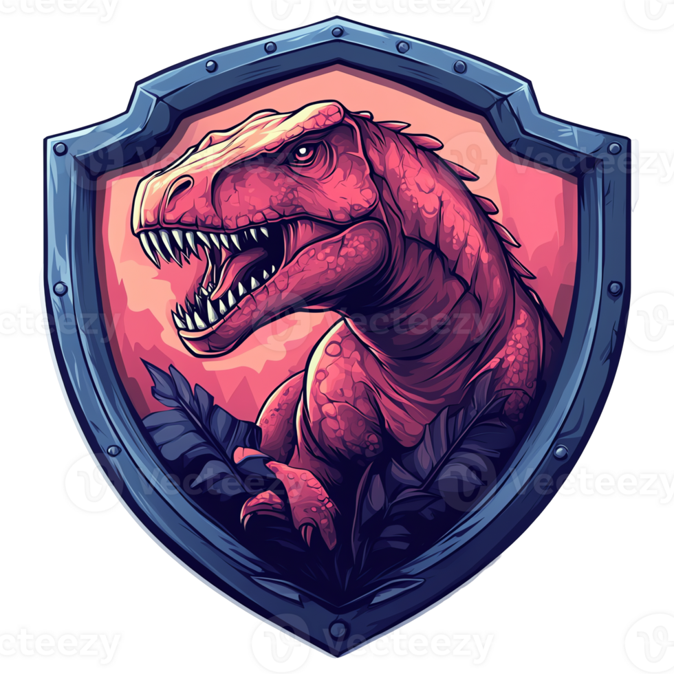 Illustration - Roaring Dinosaur in Shield Emblem, Prehistoric Wildlife, Jurassic Era png