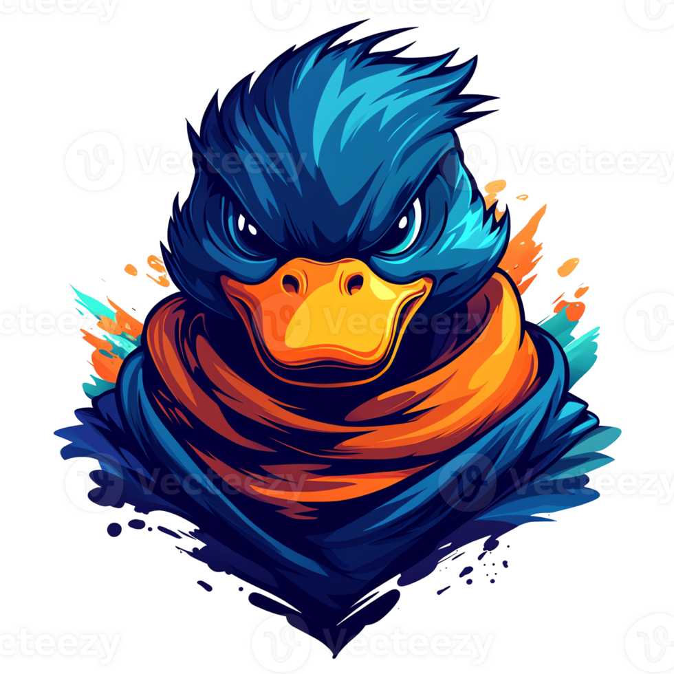 Fierce blue duck ninja a digital illustration on transparent background for avatar use png