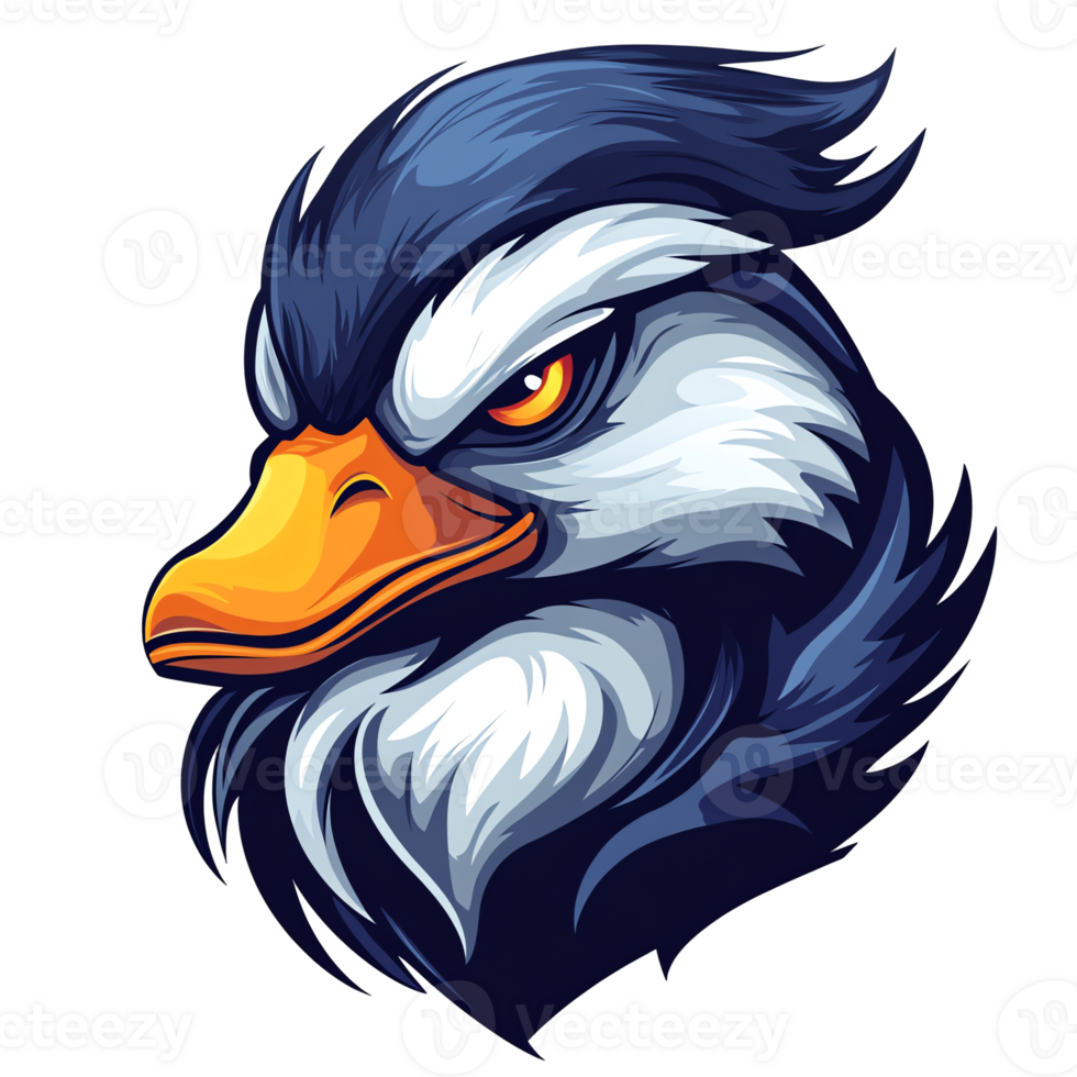 Fierce cartoon duck head illustration on transparent background for logos and designs png