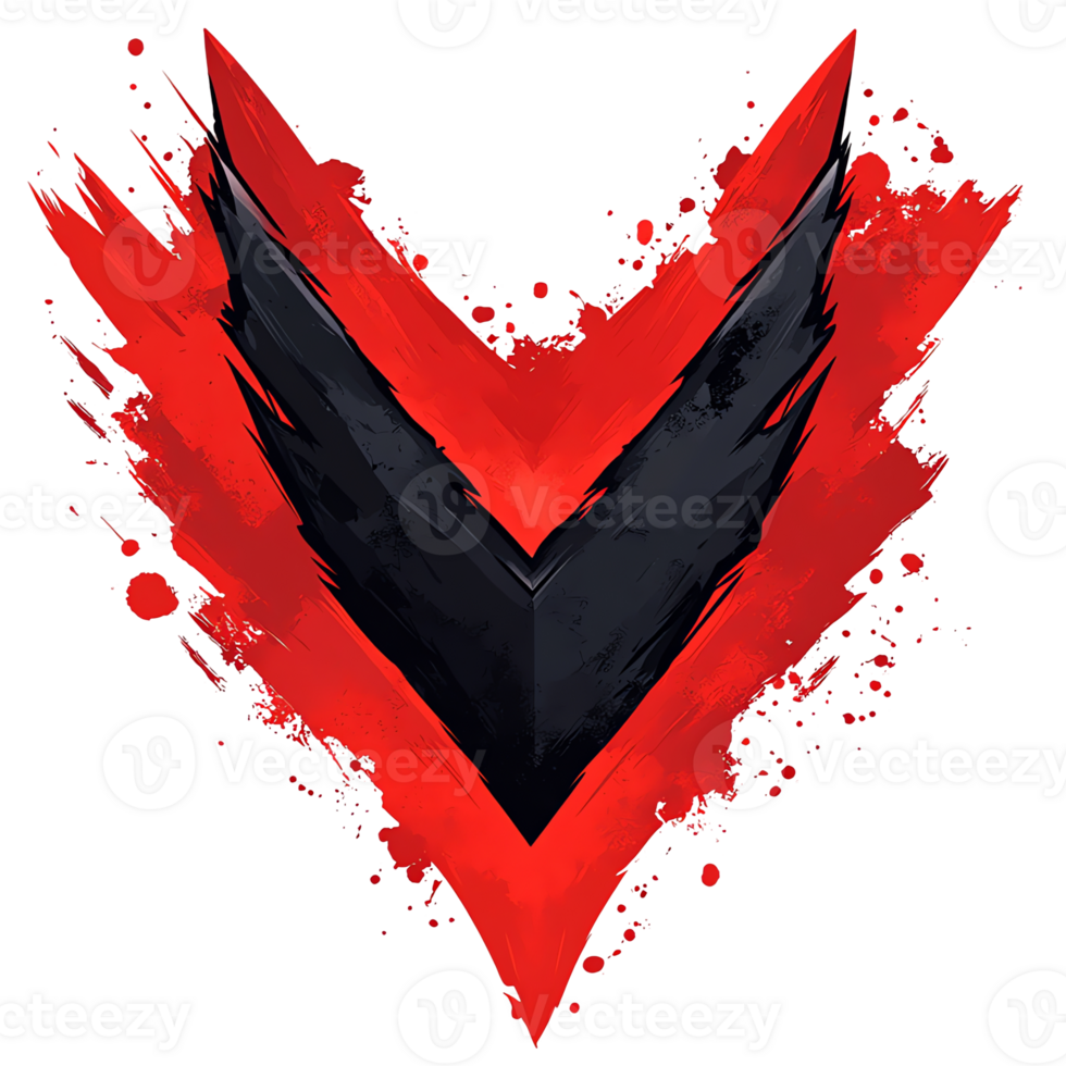 Abstract red and black v shaped logo design on transparent background png