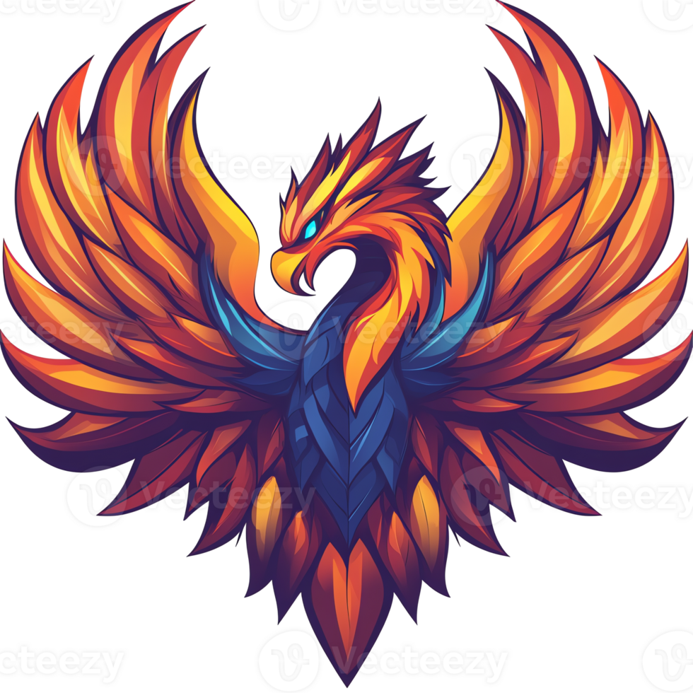 Majestic fiery phoenix with spread wings on transparent background a digital painting of a mythical bird png