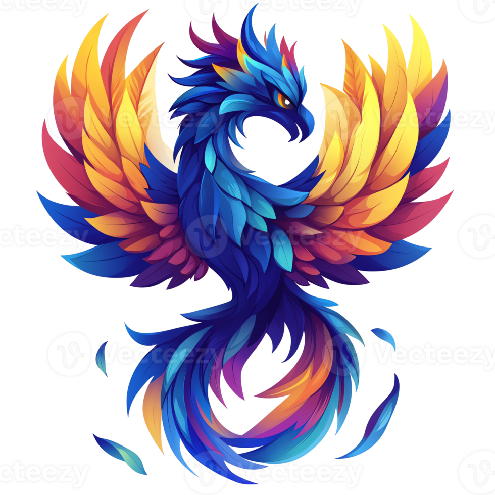 Majestic phoenix with fiery wings on transparent background a symbol of rebirth and renewal png