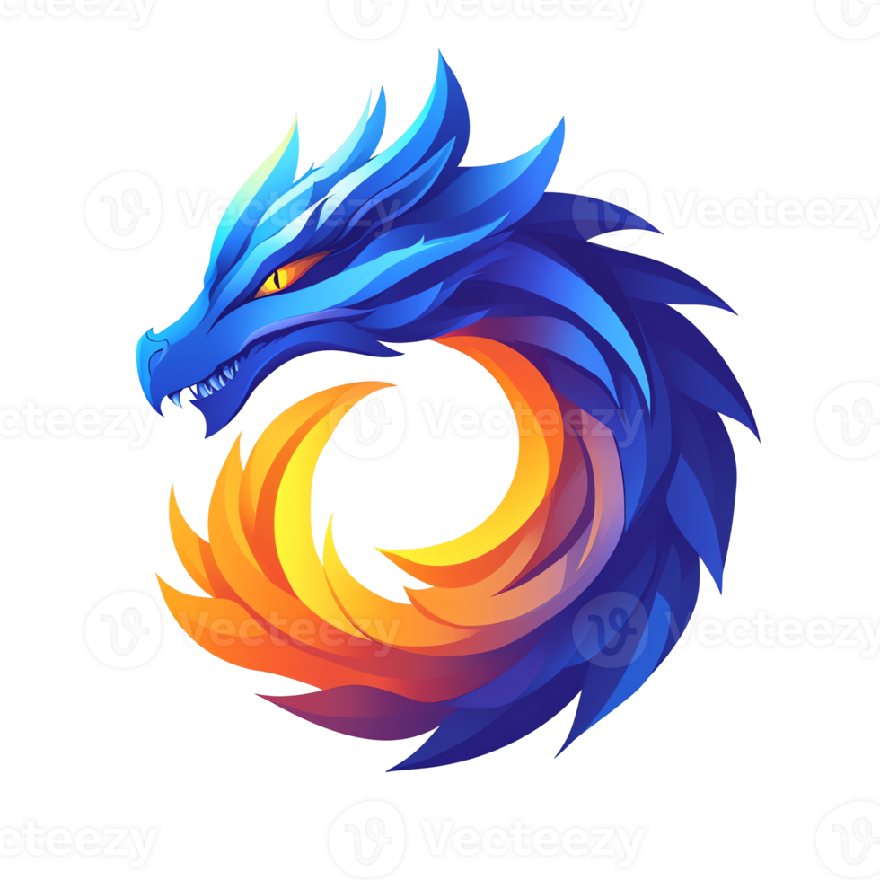 A majestic blue dragon with a fiery tail on a transparent background png