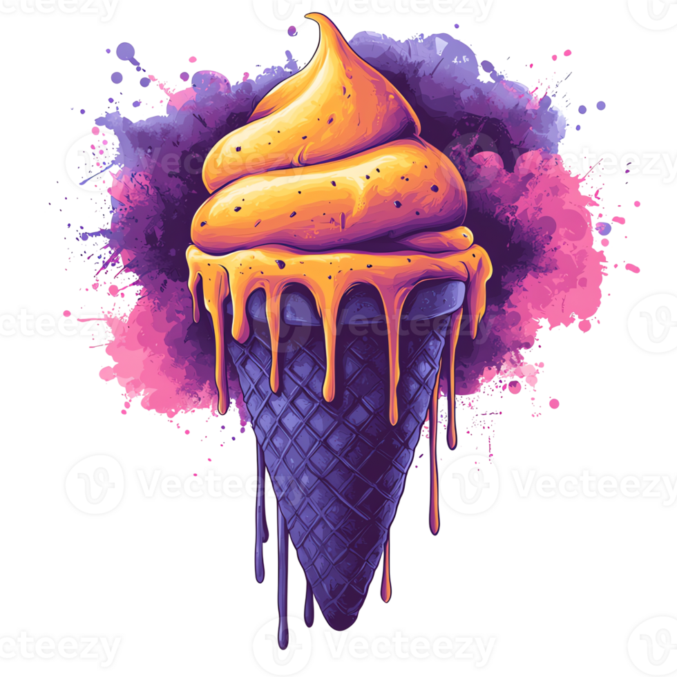Melting ice cream cone a vibrant summer treat on transparent background png
