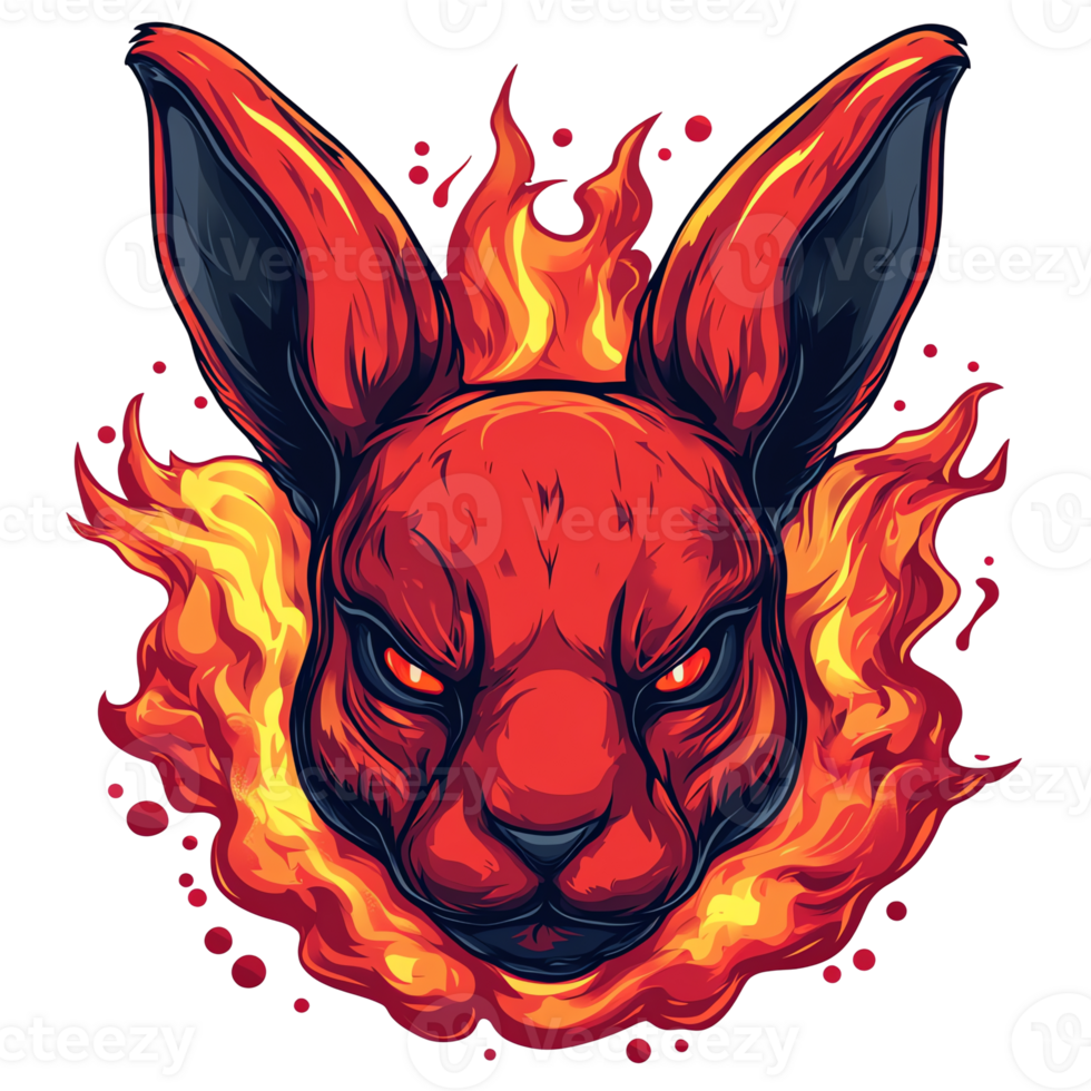 Fiery inferno rabbit a blazing symbol of power and rage on transparent background png