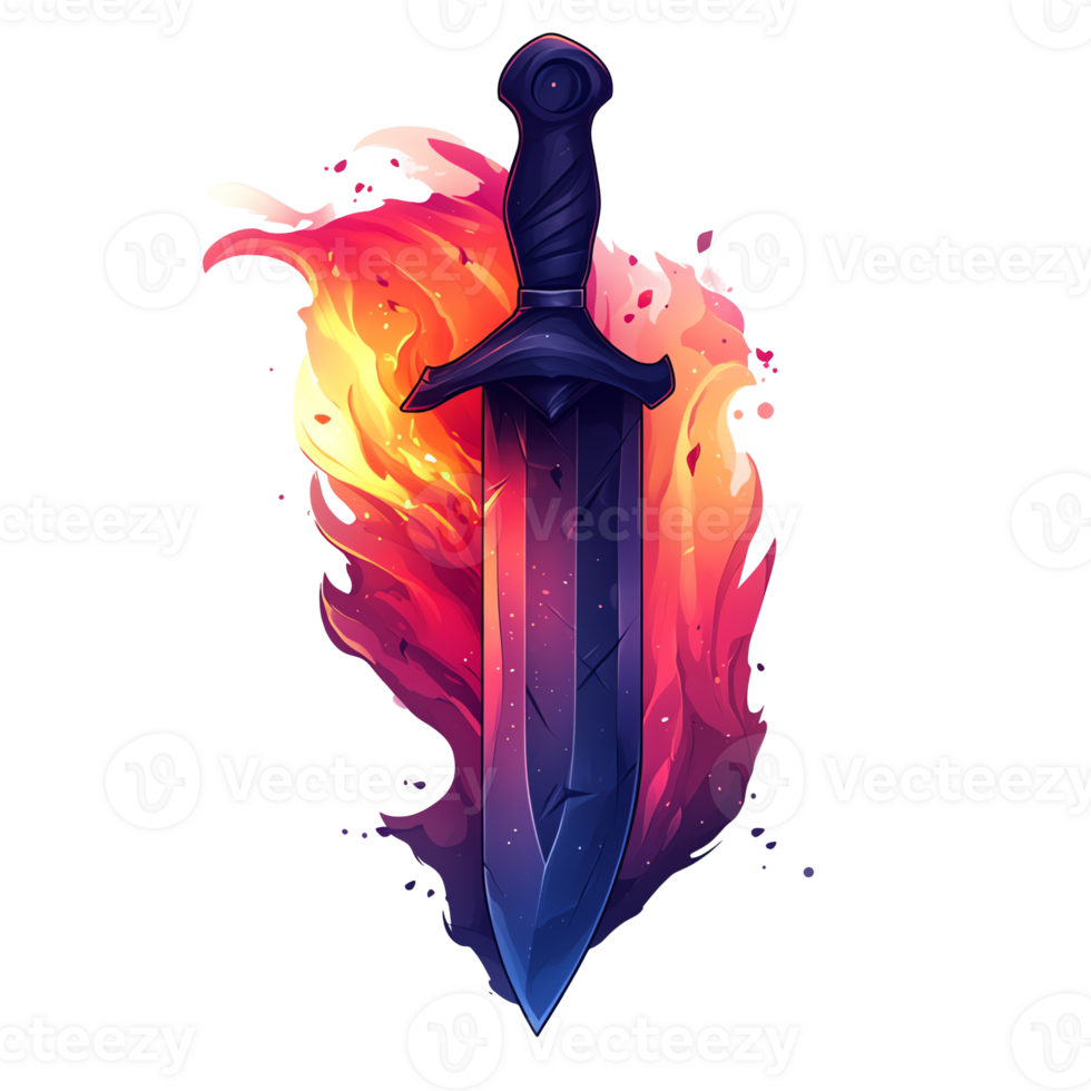 Fiery sword icon a fantasy weapon engulfed in flames perfect for game assets and magical themes on transparent background png