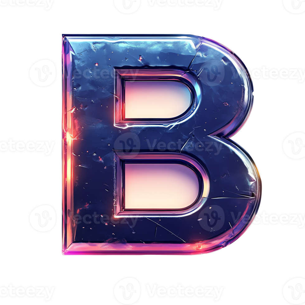 Glowing metallic letter b on transparent background a vibrant and stylish alphabetical element png