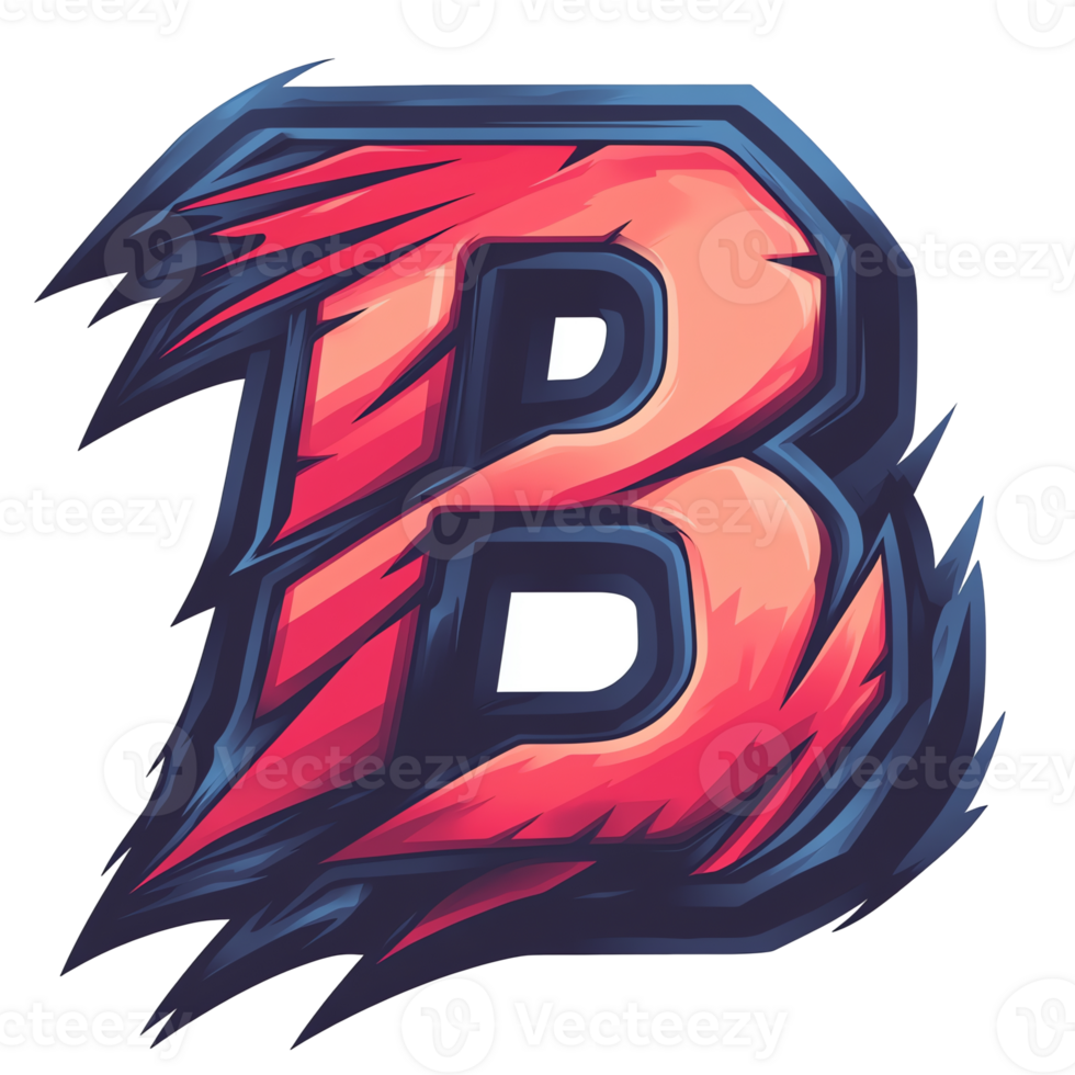 Fiery and aggressive stylized letter b logo design on transparent background for branding and visual identity png