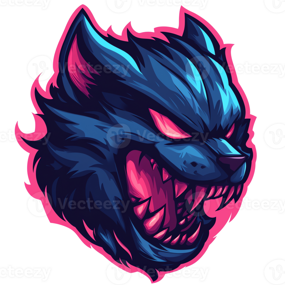 Snarling blue cat head logo design on transparent background a fierce and powerful mascot png