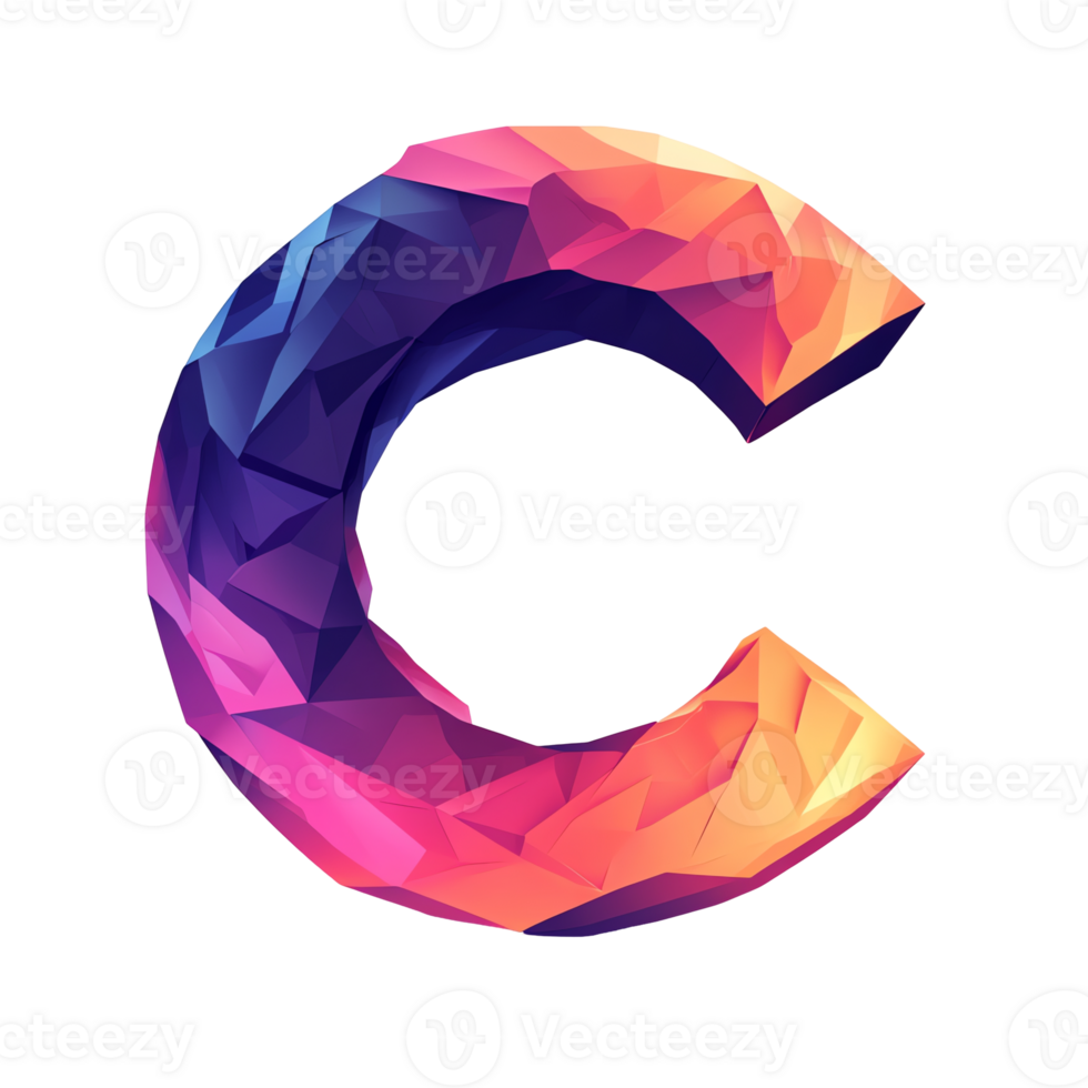 Vibrant crumpled paper style letter c on transparent background a colorful and creative design element png