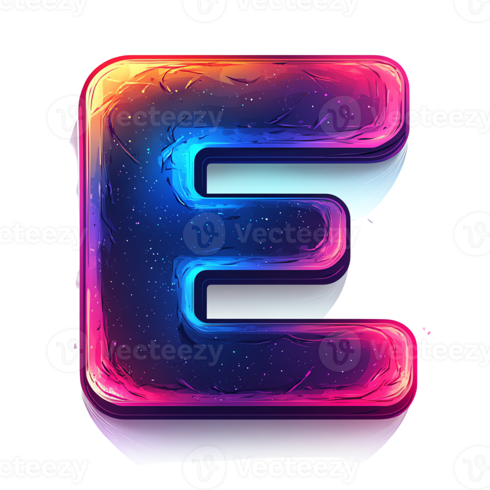 Vibrant glowing letter e on transparent background a captivating digital design element png