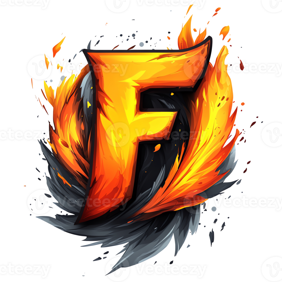Fiery letter f logo design a bold and dynamic symbol of fire and passion on transparent background png