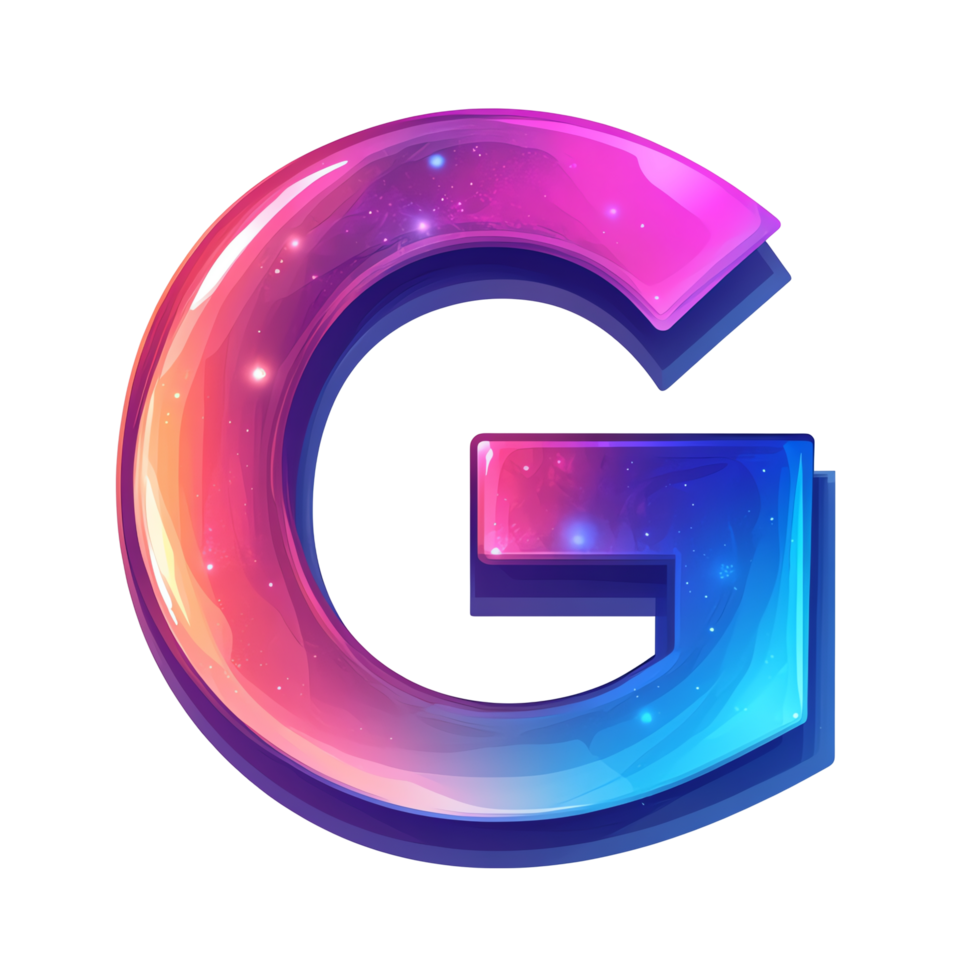 Luminous cosmic letter g on transparent background a vibrant galaxy themed alphabetical icon png