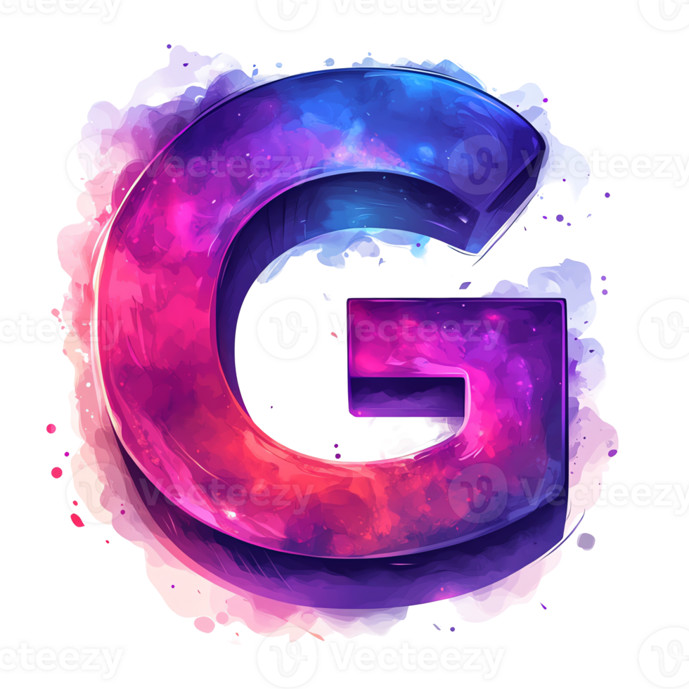 Cosmic nebula letter g design on transparent background a vibrant and colorful 3 d typography art png