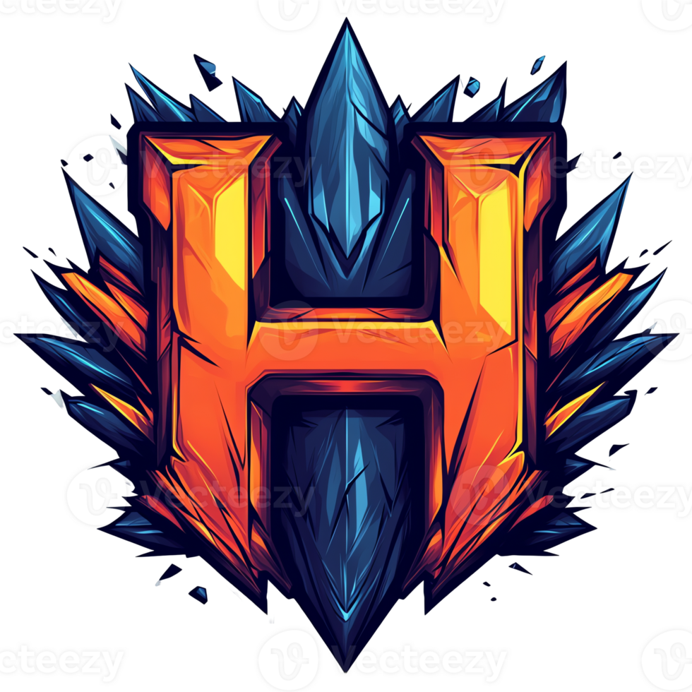 Fiery h letter logo with crystal accents on transparent background a powerful and stylish design for branding and gaming png