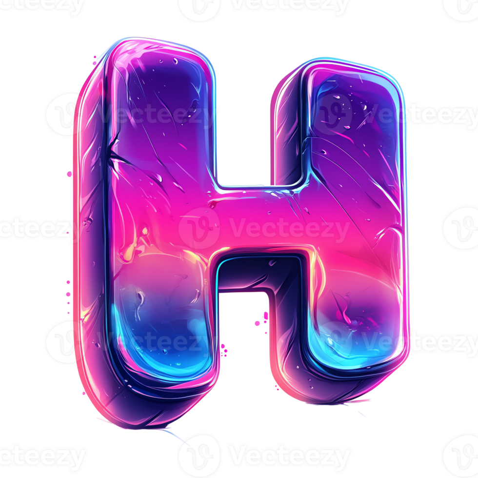 Cosmic neon letter h a vibrant 3 d render on transparent background png