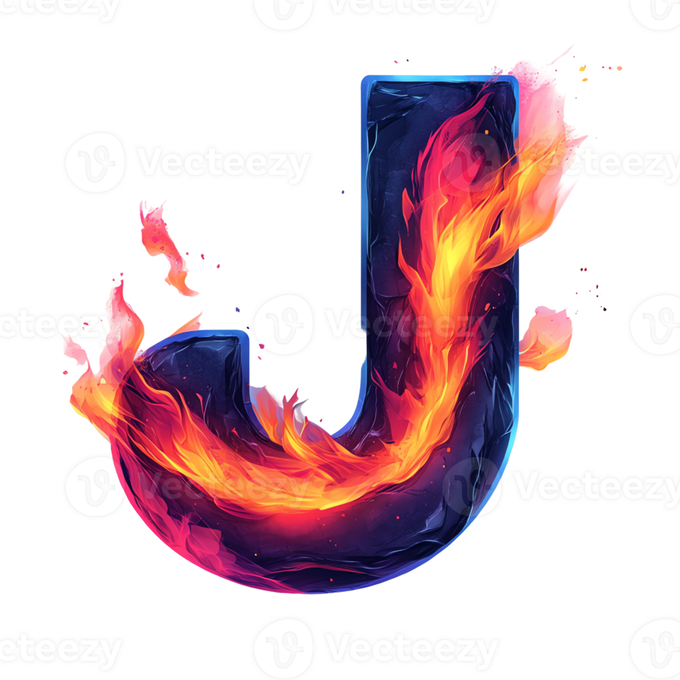 Fiery letter j a flaming alphabet design on transparent background for logos and branding png