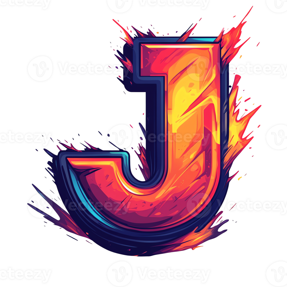 Fiery letter j on transparent background a vibrant and bold alphabetical design element png