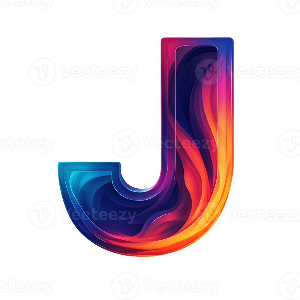 Vibrant stylized letter j on transparent background a colorful and dynamic design element png