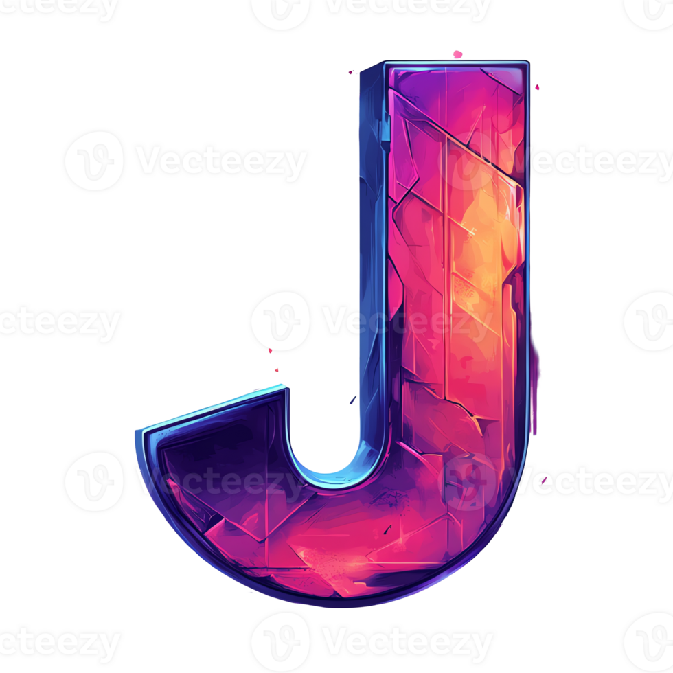 Cosmic letter j a vibrant neon alphabet letter design on transparent background png