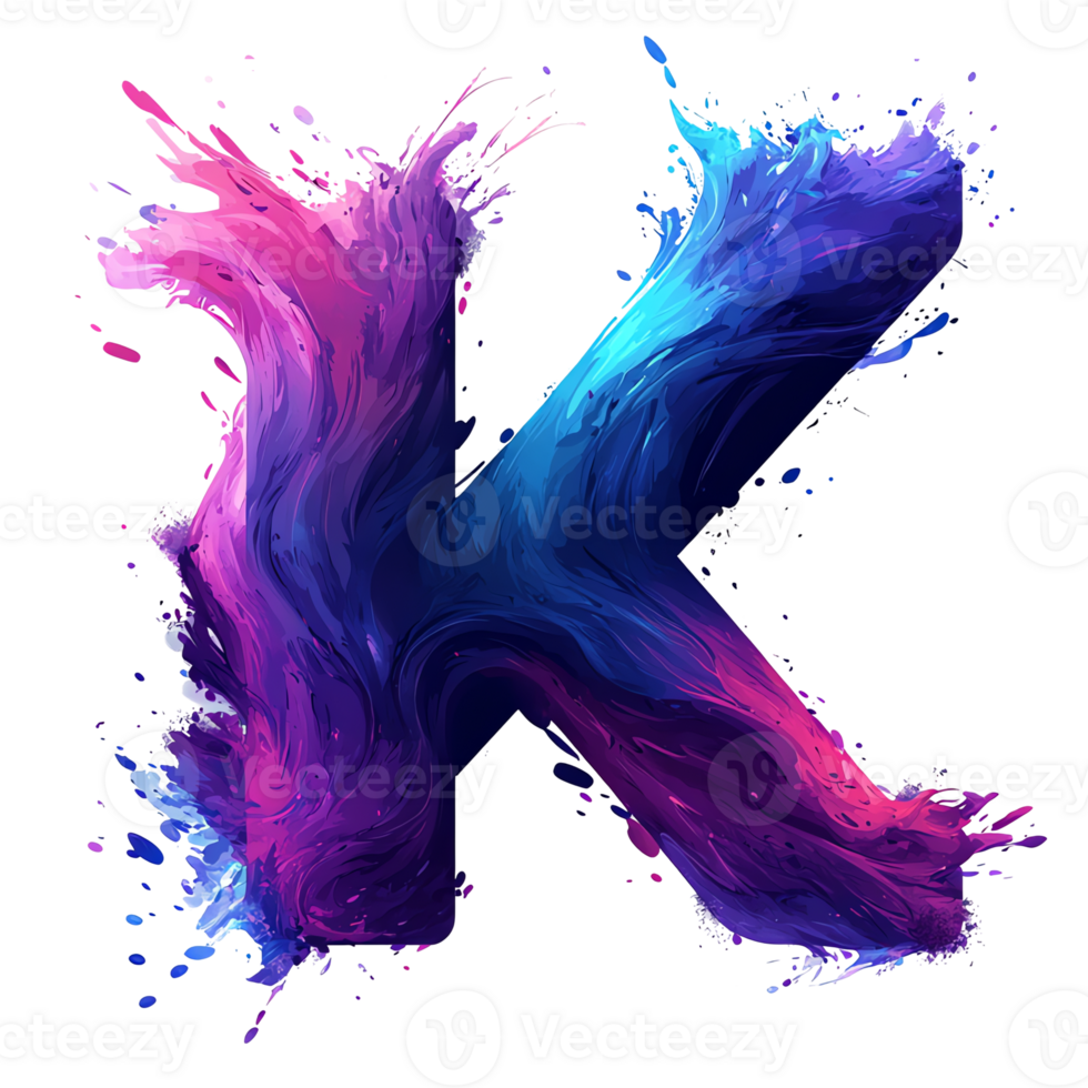Vibrant paint splash letter k on transparent background a dynamic abstract design element png