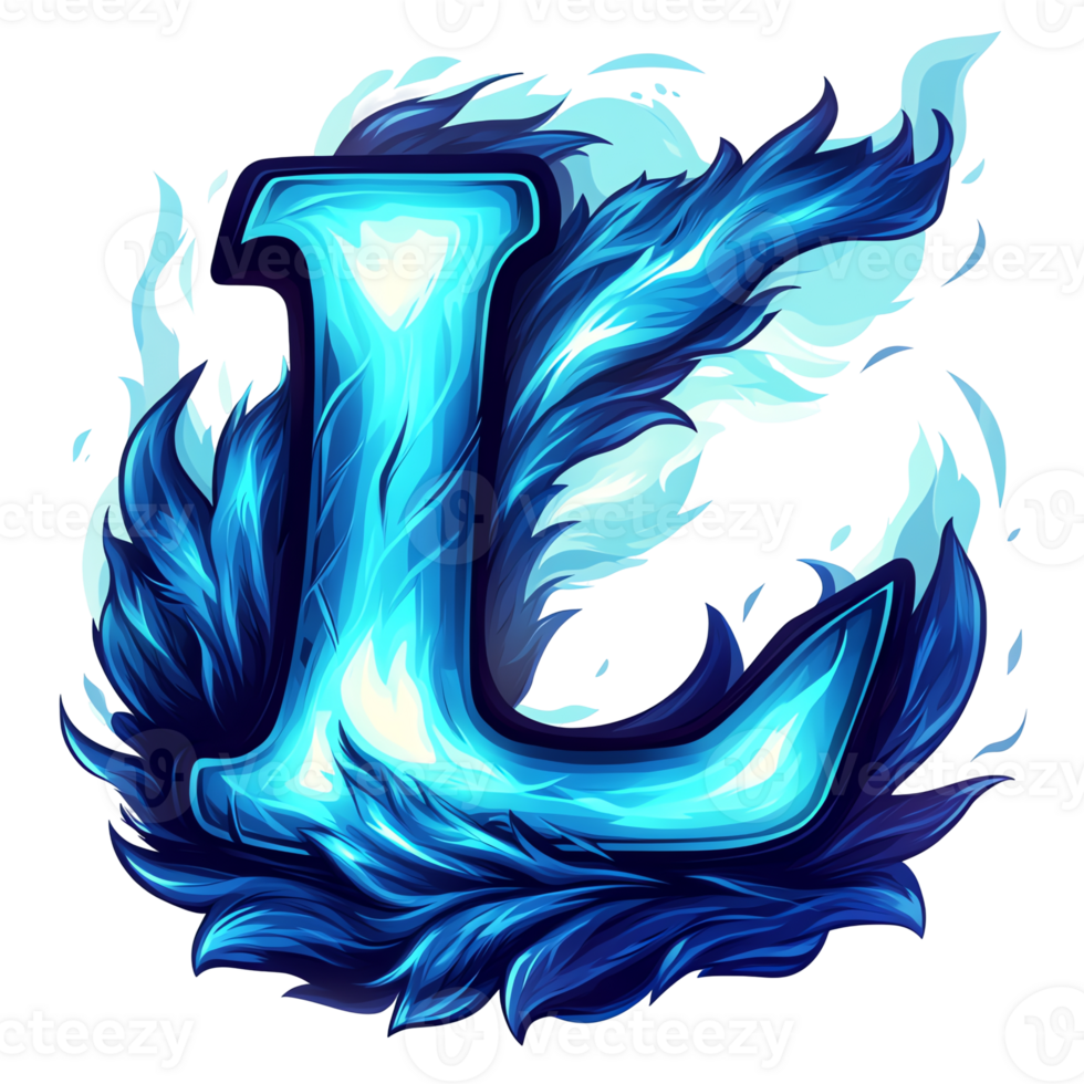 Bold blue flaming l logo with dark accents on transparent background abstract modern png