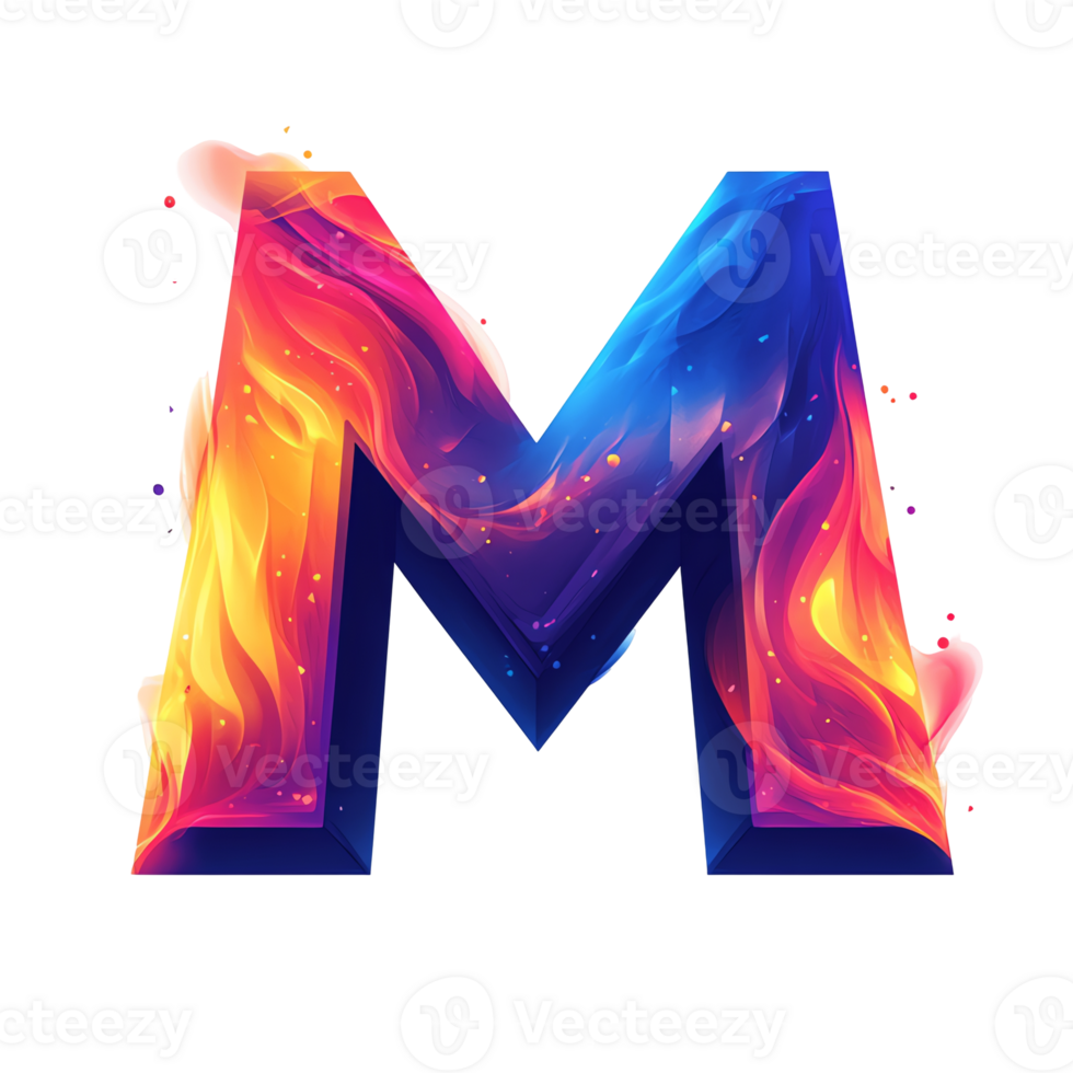 Abstract letter m design with vibrant colors and transparent background png