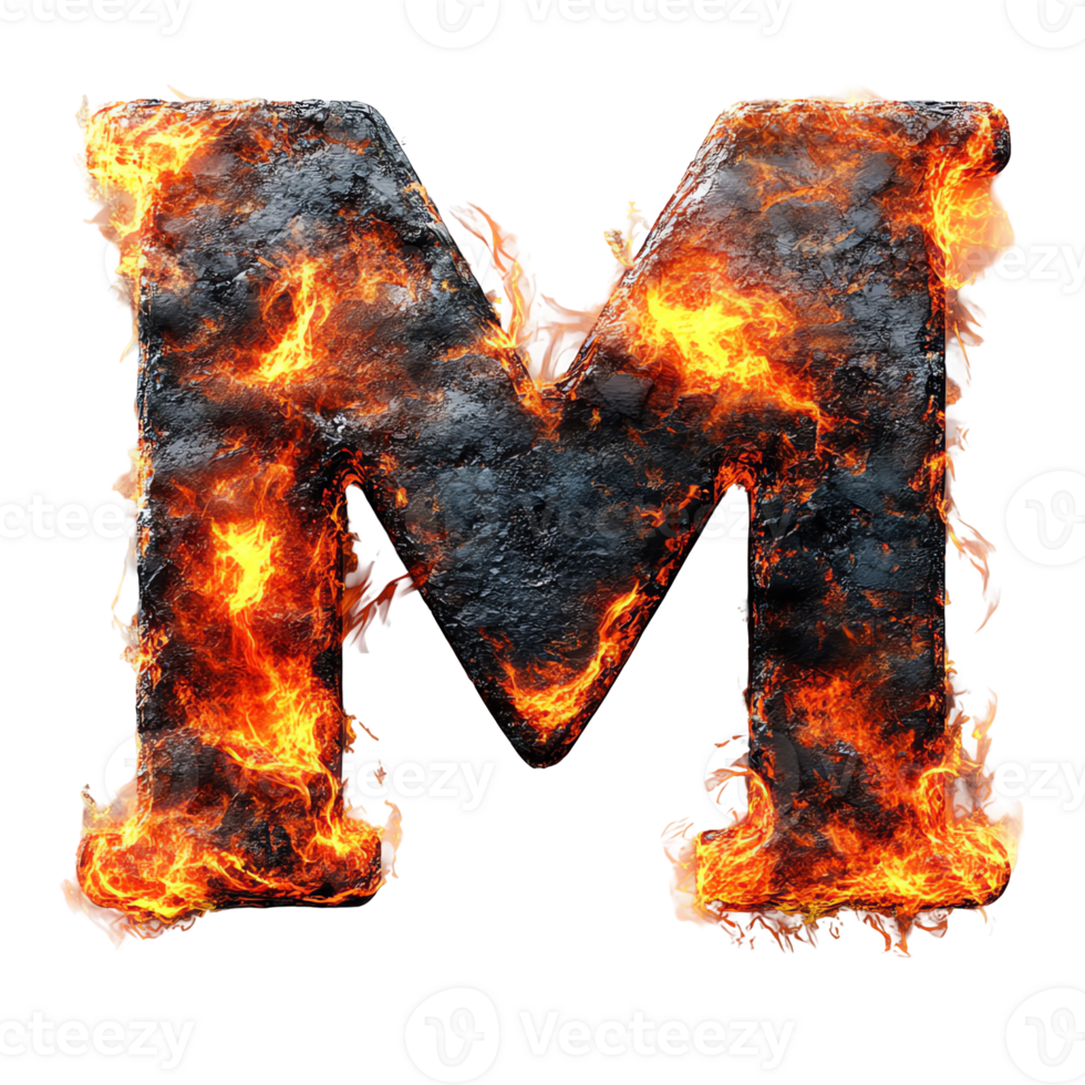 Fiery letter m a flaming font for bold designs on transparent background png