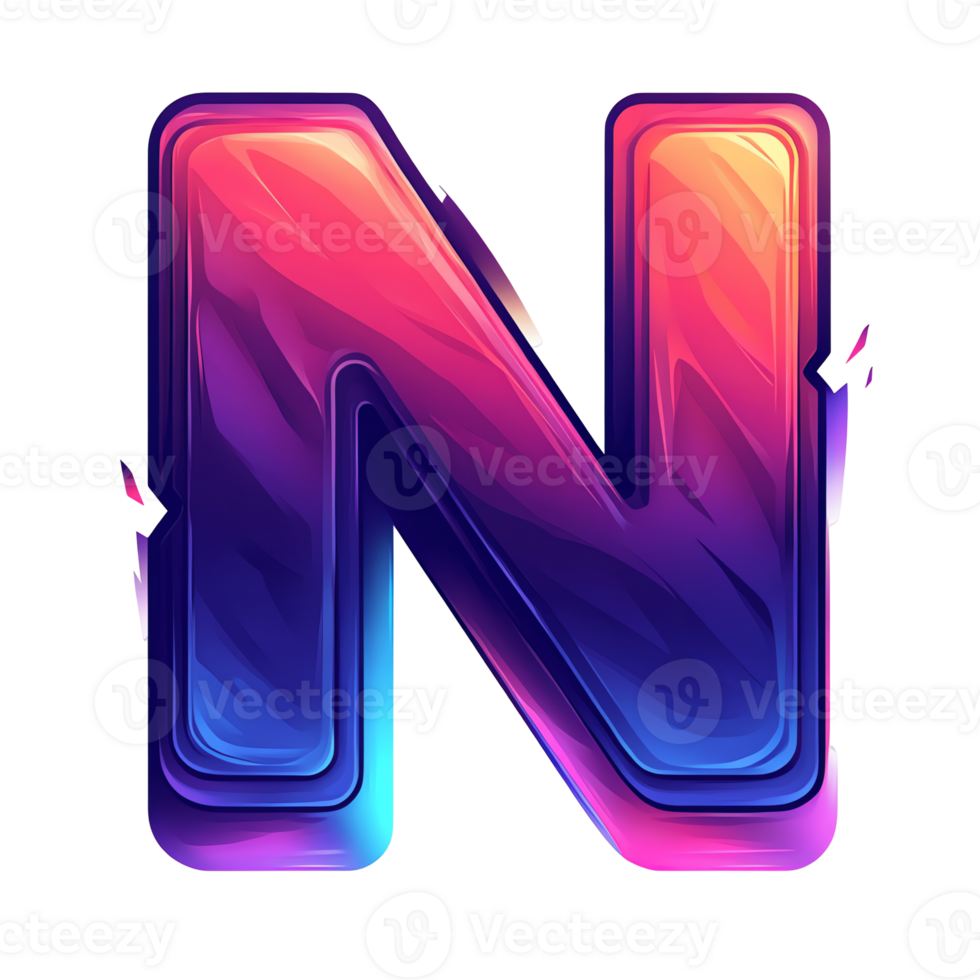 Vibrant neon letter n on transparent background a colorful stylized alphabet graphic png