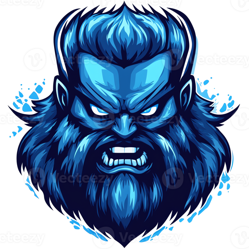 Powerful blue skinned man logo with beard on transparent background png