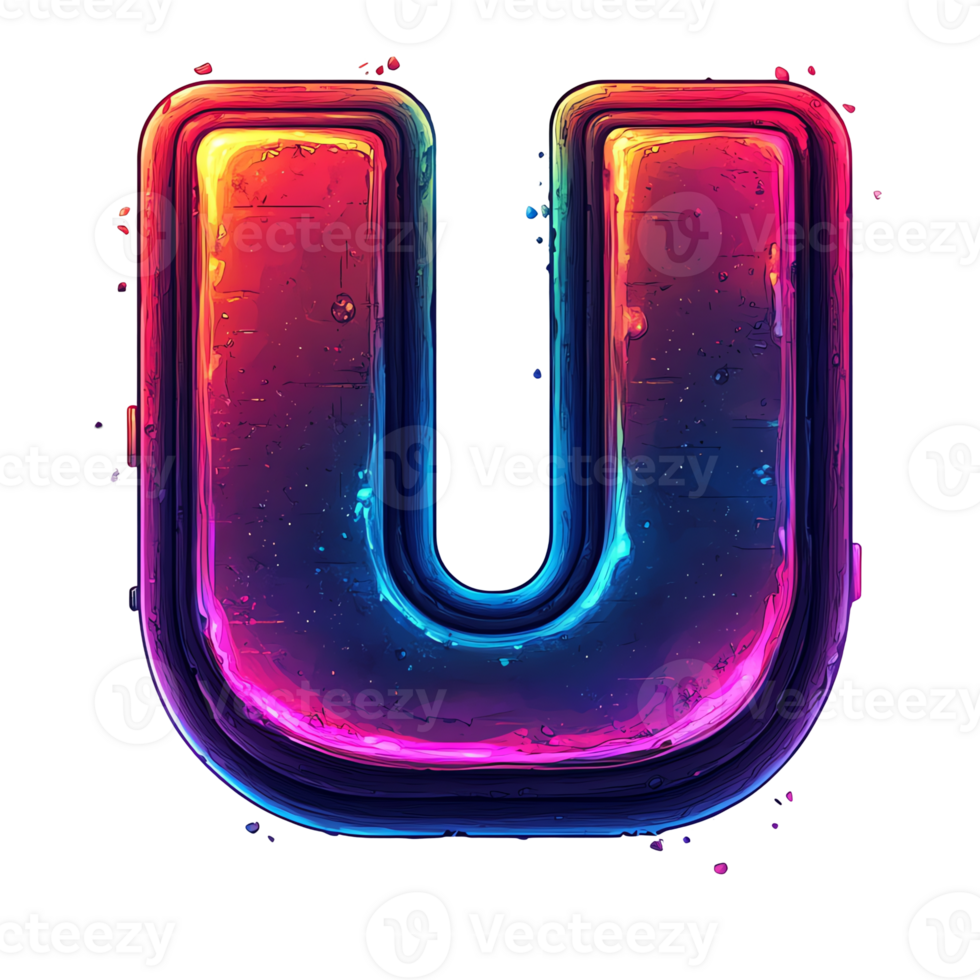 Vibrant neon uppercase letter u on transparent background a glowing colorful alphabet character png