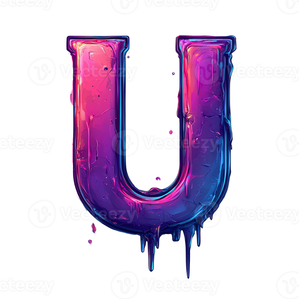 Vibrant dripping letter u on transparent background a glossy galaxy themed design element png