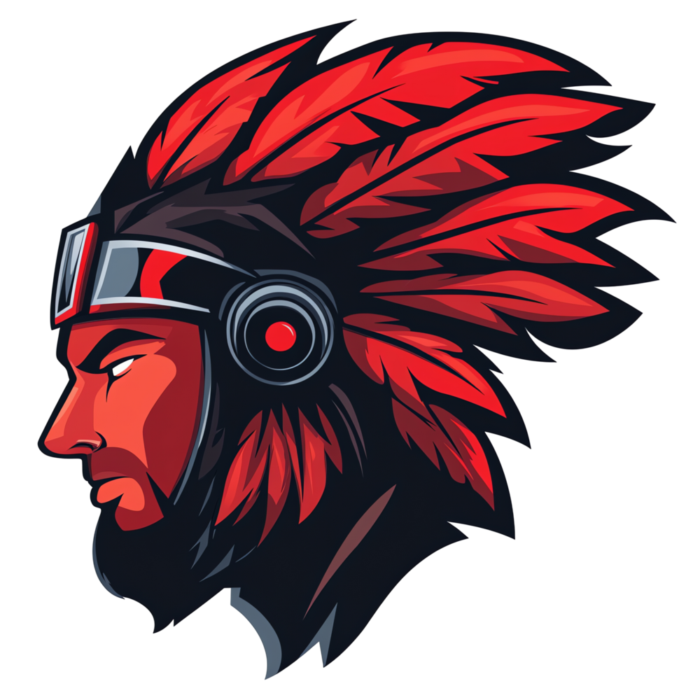 Fierce cybernetic native american warrior profile digital art on transparent background png