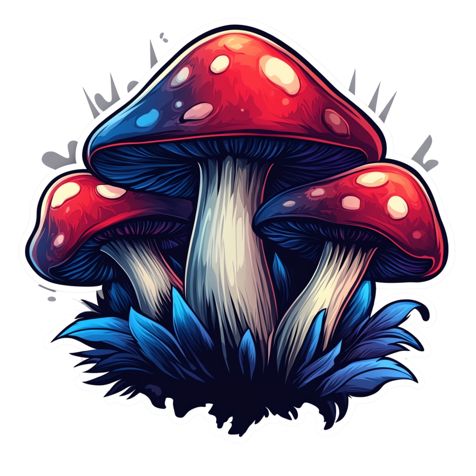 Illustration Red and Blue Mushrooms with Grass png