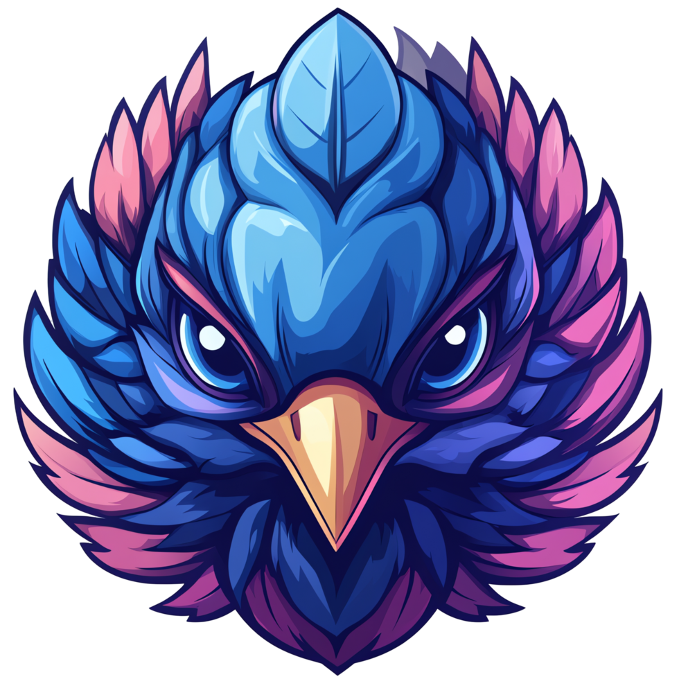 Illustration Majestic Blue and Pink Bird Head, Intense Stare png