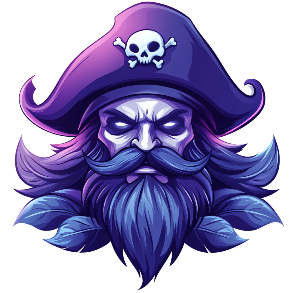 Terrifying purple pirate captain with a transparent background png