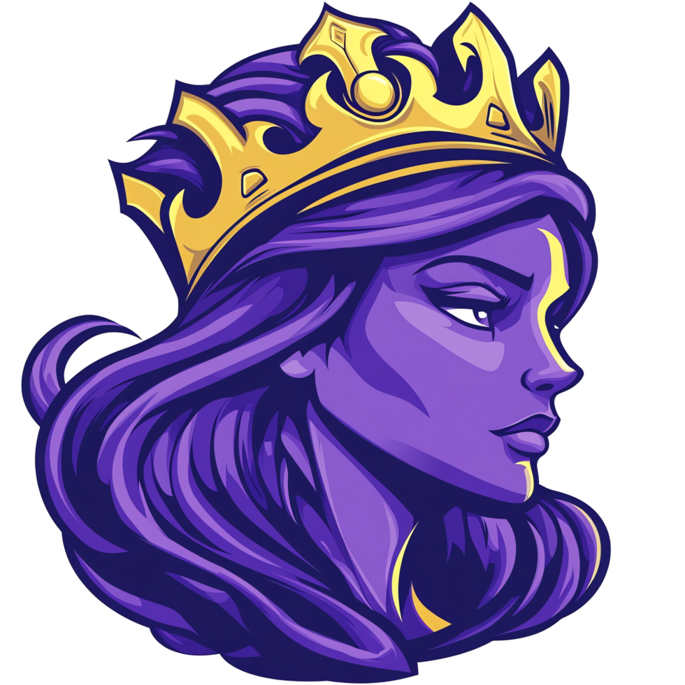 Purple queen with golden crown logo on transparent background a regal and powerful symbol of leadership png