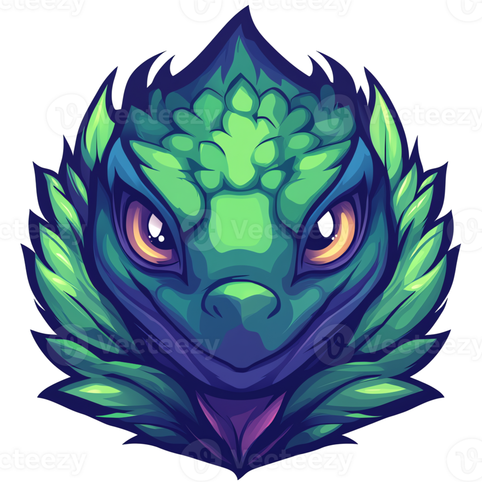 Fierce green dragon head illustration on transparent background a captivating digital painting of a stylized dragons head perfect for game assets or fantasy themed projects png
