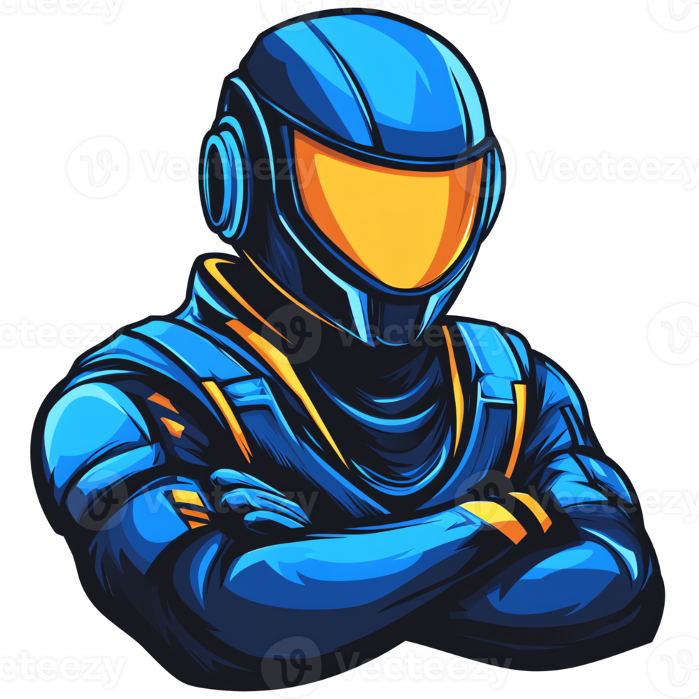 Futuristic astronaut in blue suit on transparent background a bold digital illustration png