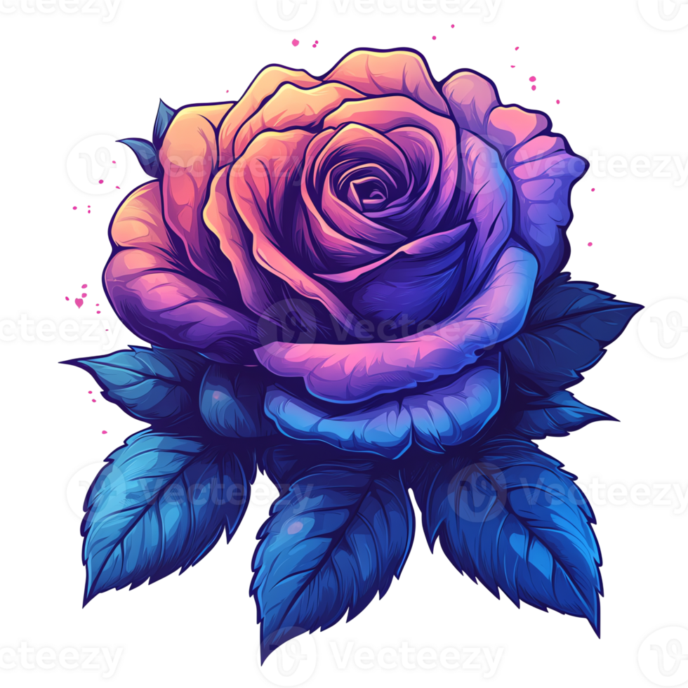Vibrant multicolored rose with blue and pink gradients on transparent background png